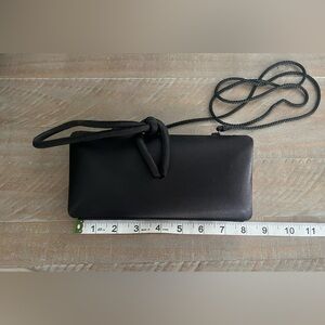 Elegant black evening clutch, shoulder, crossbody or wristlet handbag purse